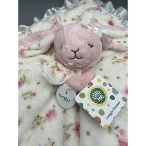 Little Me Baby Snuggle Blanket Pink Lovey Plush Bunny Rattle & Satin Trim